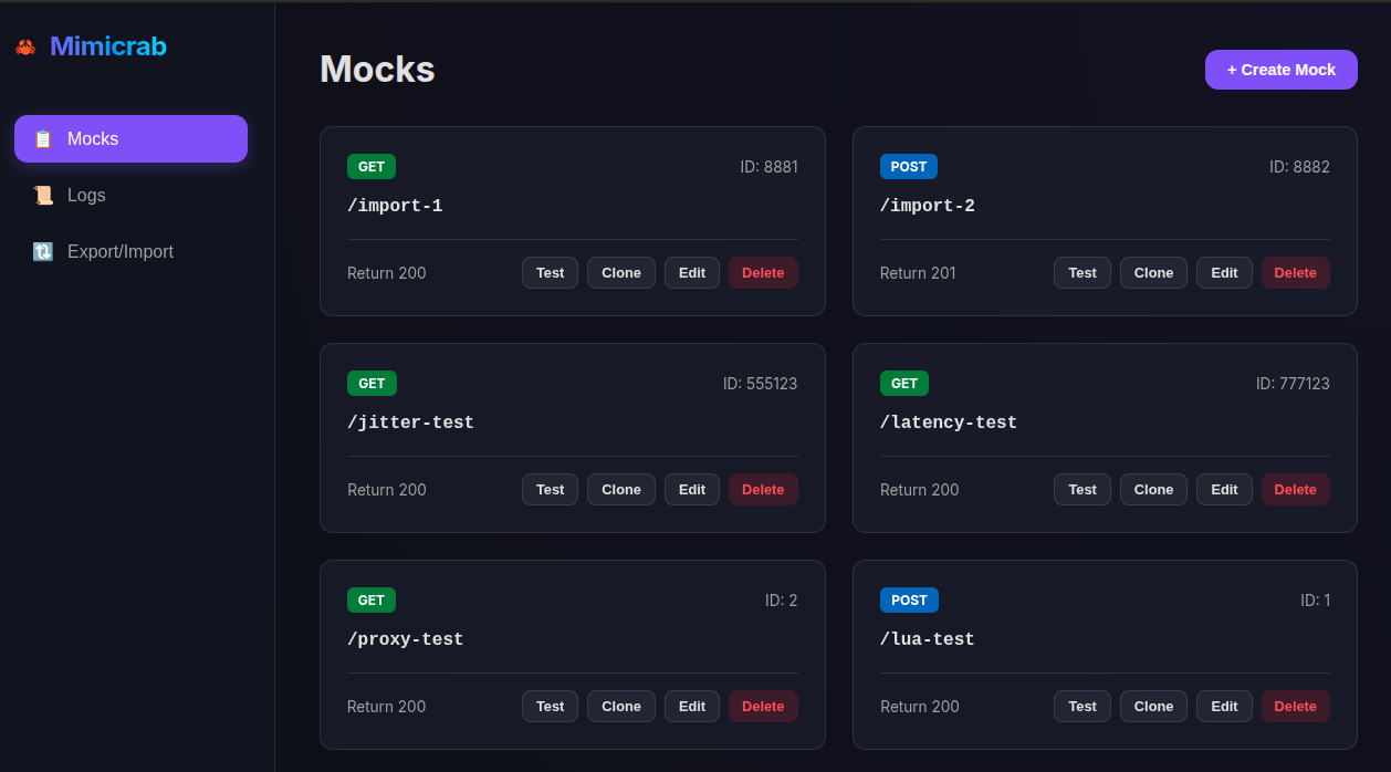 Mimicrab UI Dashboard